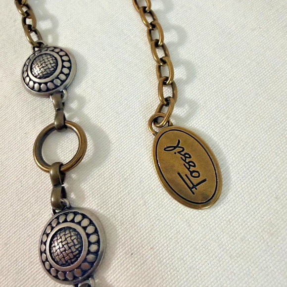 Fossil Silvertone Brasstone Chain Metal Belt Medallion Extender 36 up 42 inches - Picture 4 of 6